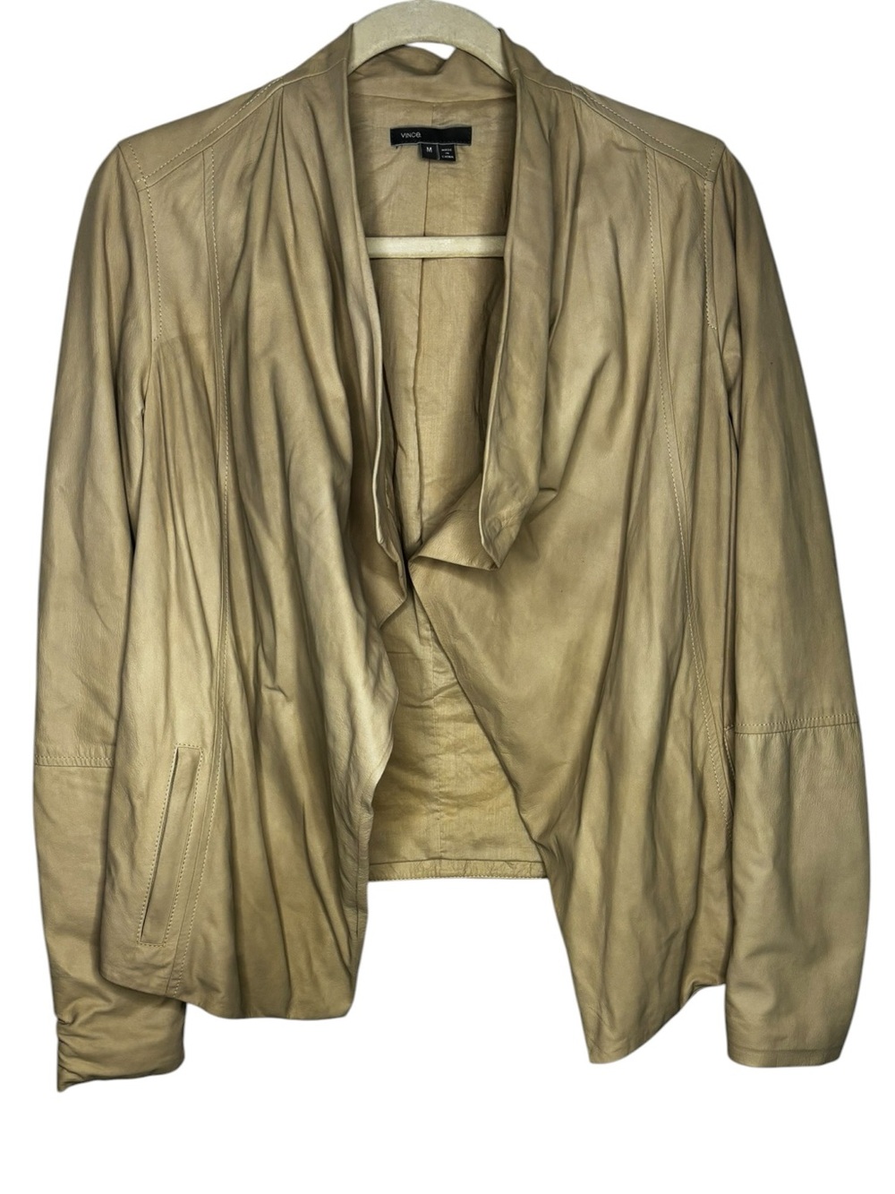 Vince Women’s Tan Leather Moto Jacket Asymmetrical Front Lined Medium Luxury